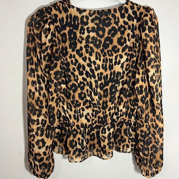 NWT Tahari leopard print long sleeve blouse animal print peplum flowy top tan - Picture 5 of 7